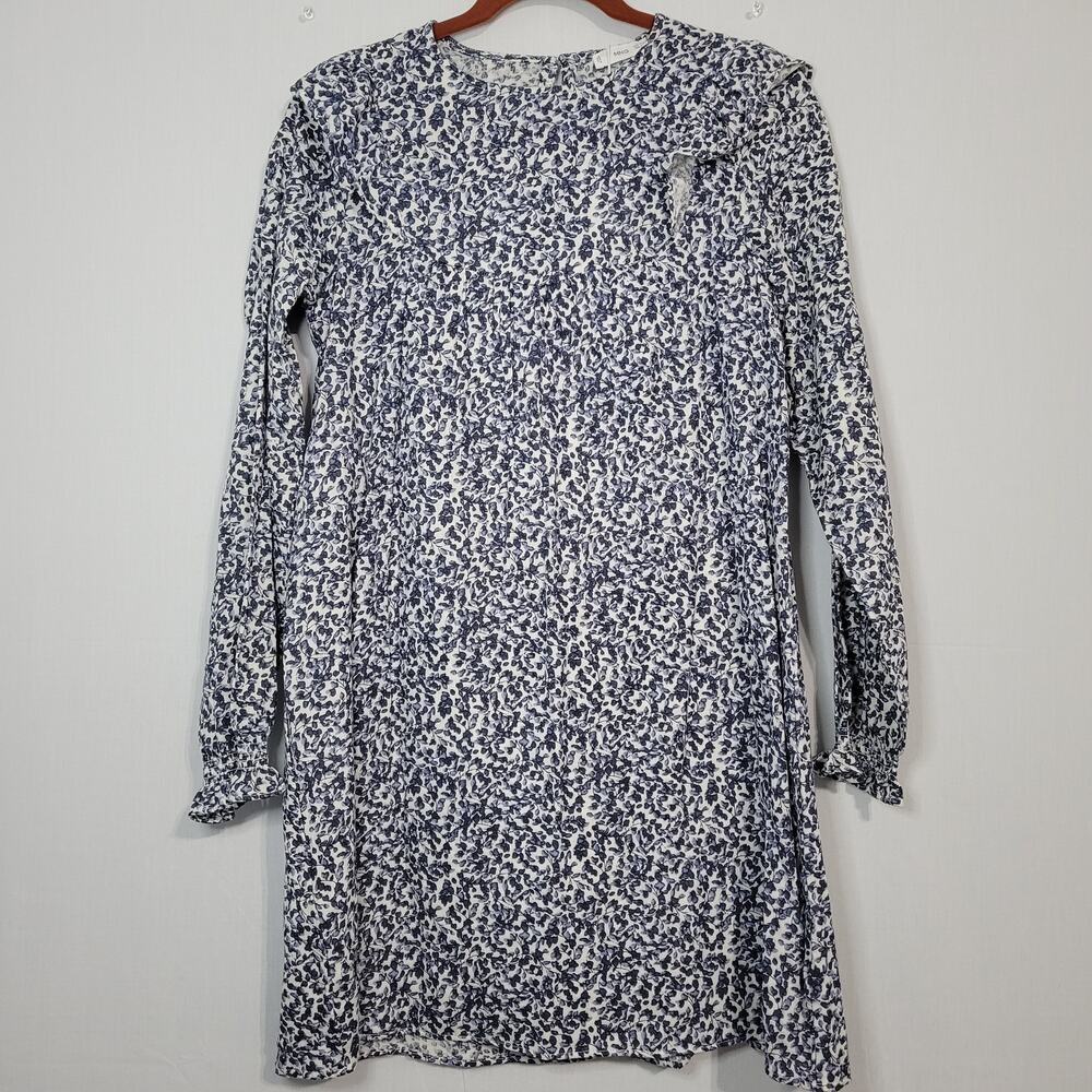 Mango Irene Floral Long Sleeve Shift Dress girl's sz 13-14 Blue Cottagecore, New